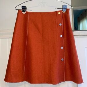 NWT Goelia Orange Button-Front A-Line Skirt Preppy Academia
